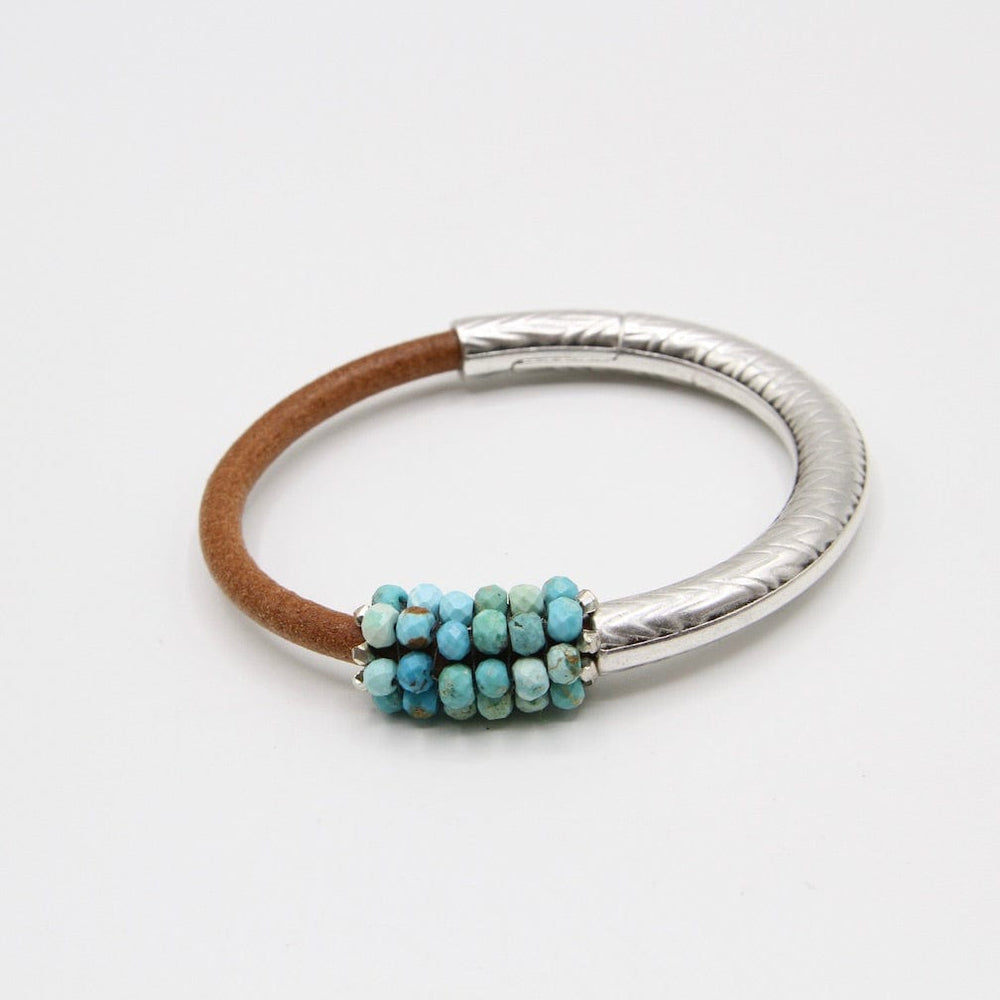 BRC-JM Hand Stitched Turquoise Leather Cuff Bracelet