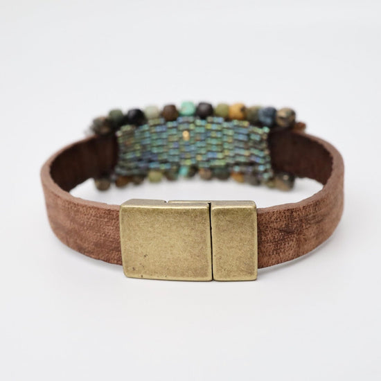 BRC-JM Hand Stitched Turquoise & Pyrite Cube Bracelet