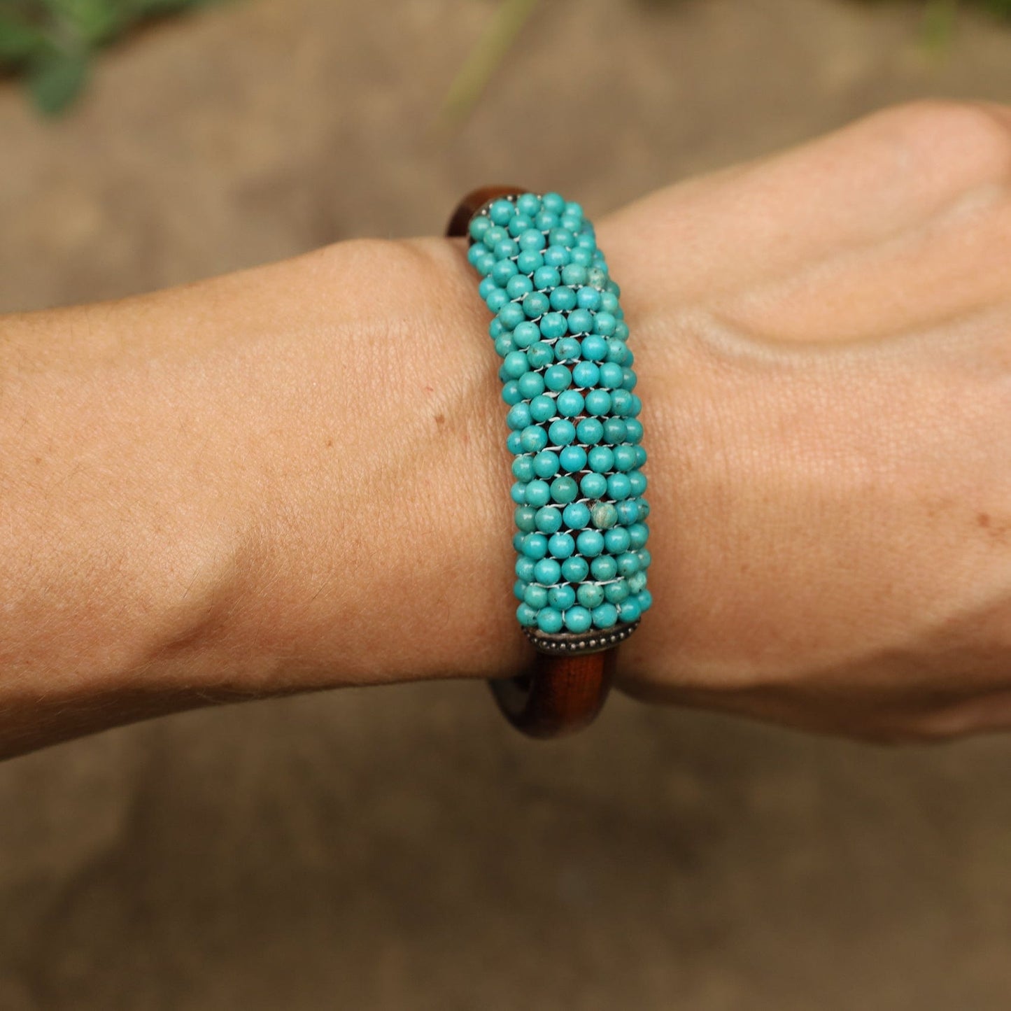 BRC-JM Hand Stitched Turquoise & Silver Bracelet