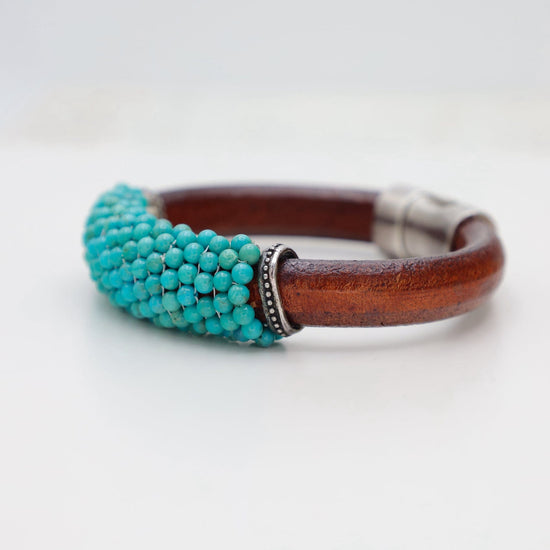 BRC-JM Hand Stitched Turquoise & Silver Bracelet