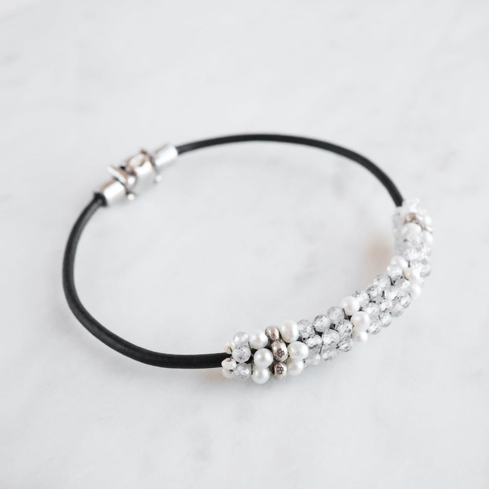 
                  
                    BRC-JM Hand Stitched White Zircon, Pearl & Hill Tribe Silver Bracelet
                  
                