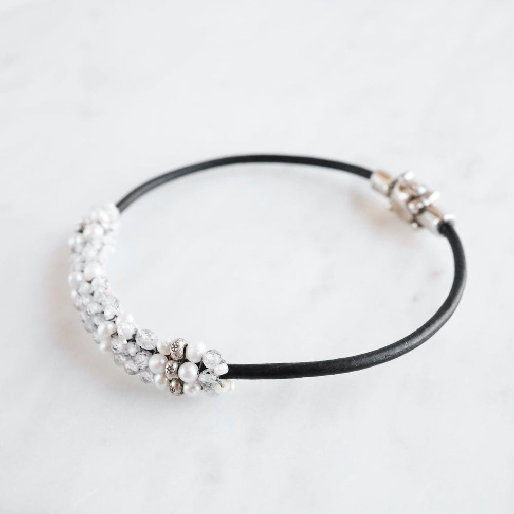 
                  
                    BRC-JM Hand Stitched White Zircon, Pearl & Hill Tribe Silver Bracelet
                  
                