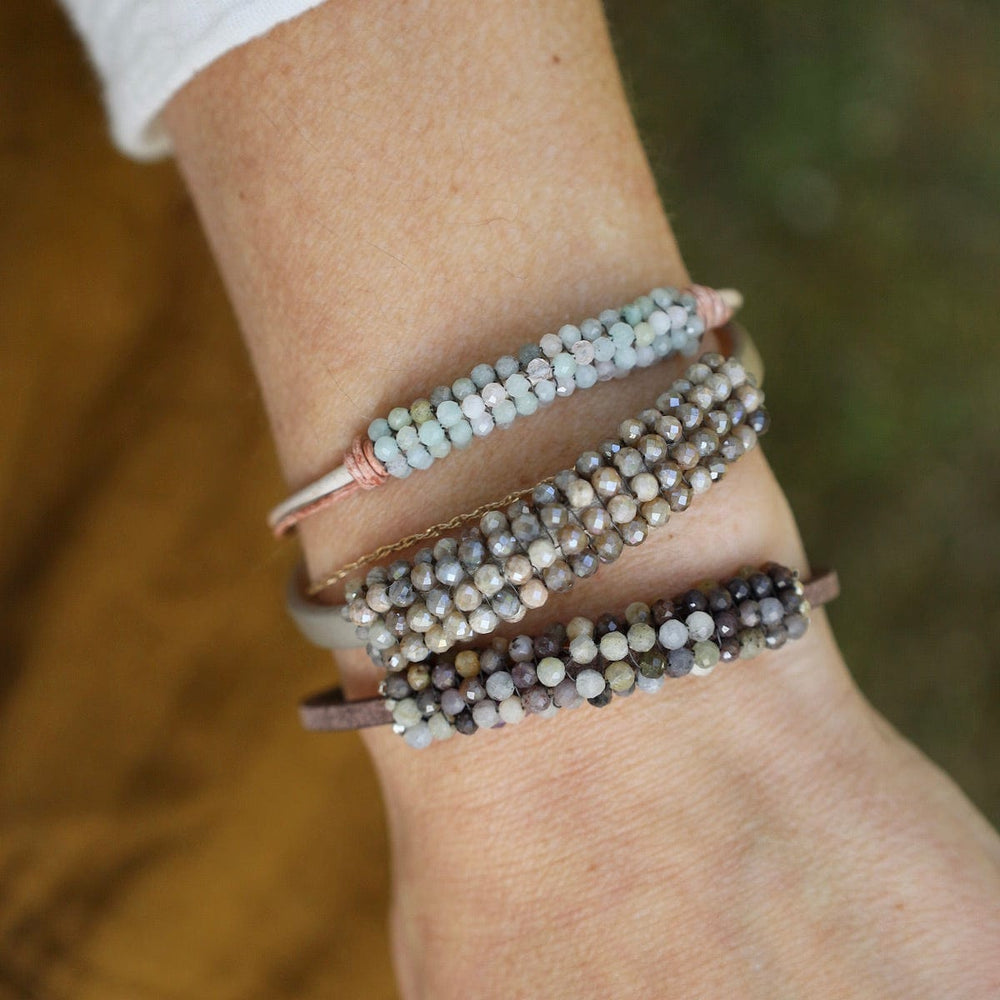 
                  
                    BRC-JM Hand Tied Morganite on Vintage Natural Leather Bracelet
                  
                