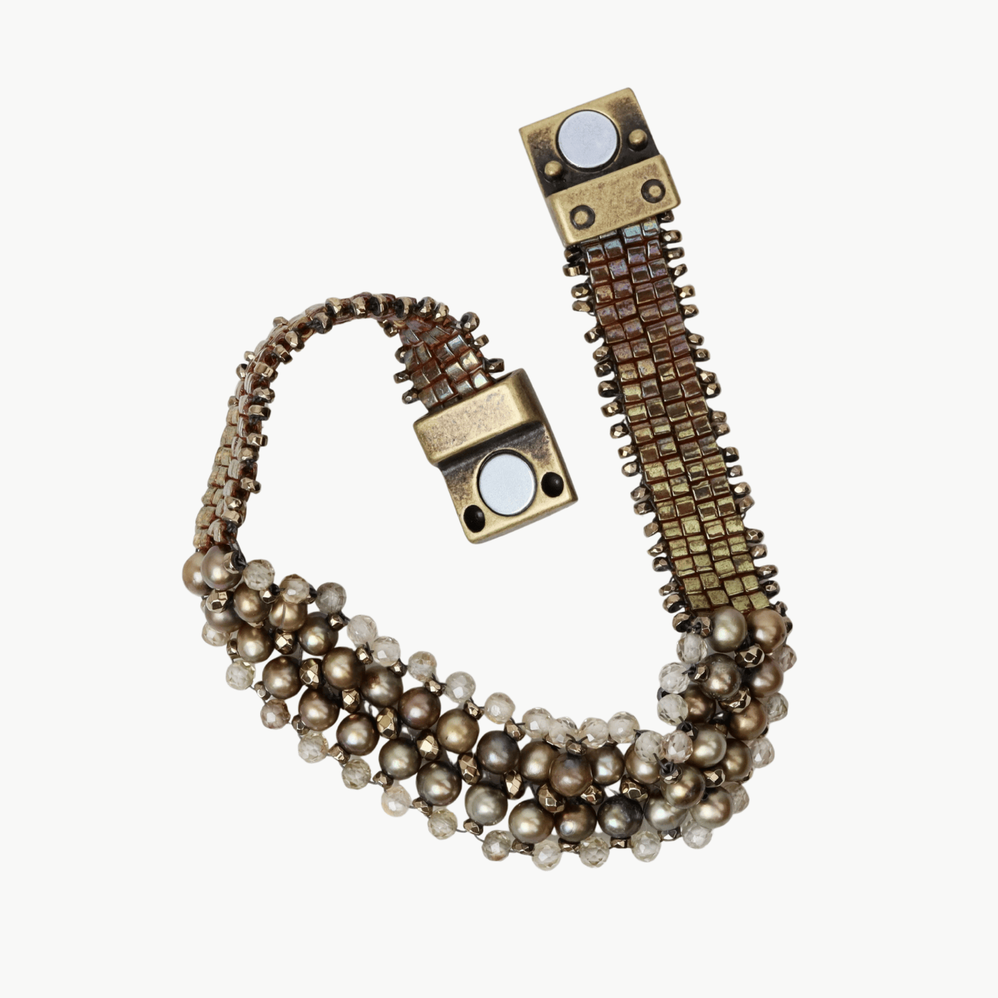 BRC-JM Hand Woven Sage green pearls, Zircon with Titanium