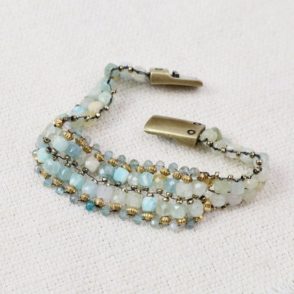 
                  
                    BRC-JM Hand Woven Soft Bracelet of Aqua Cubes on 5mm Bras
                  
                