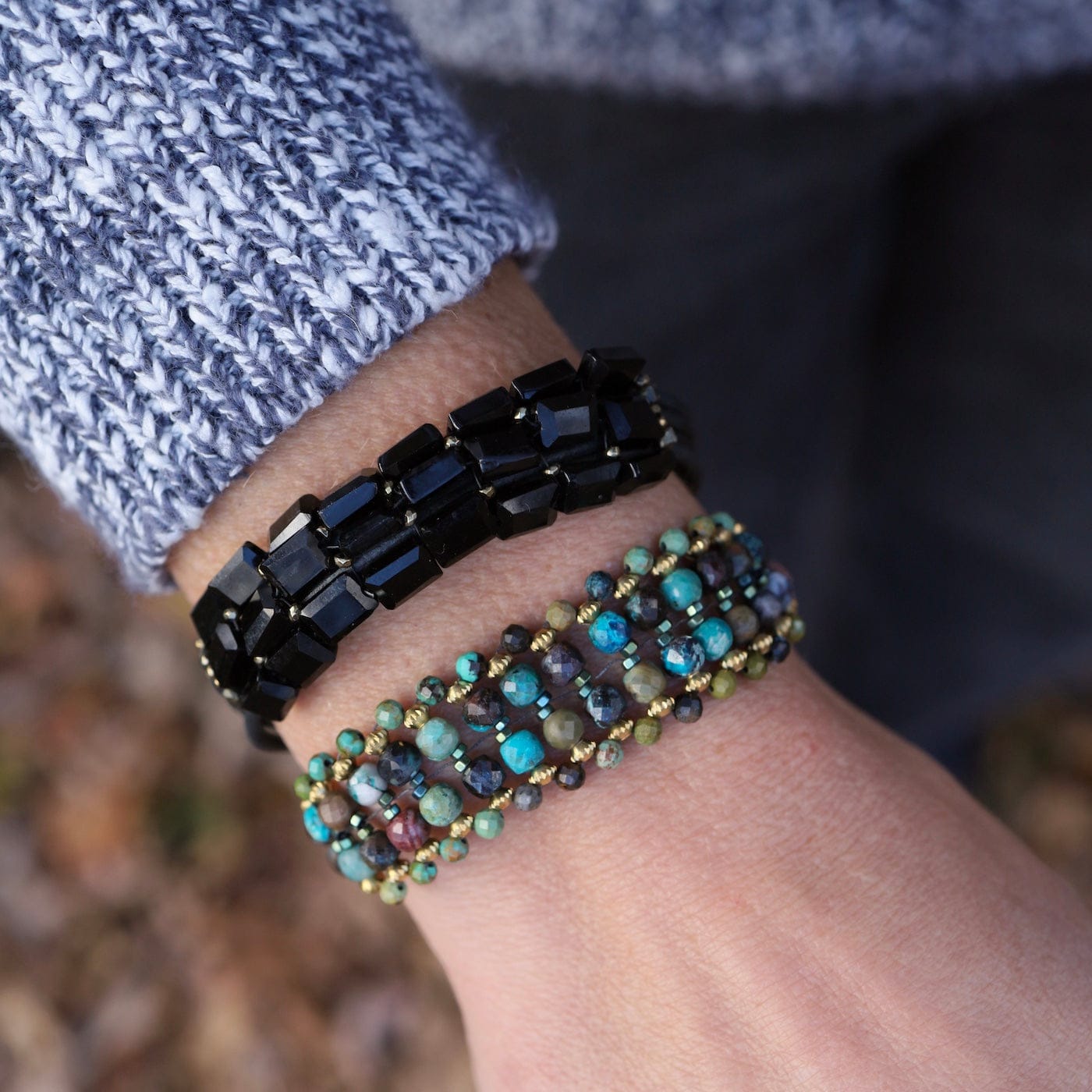 BRC-JM Hand Woven Soft Bracelet Of Blue Green Turquoise w