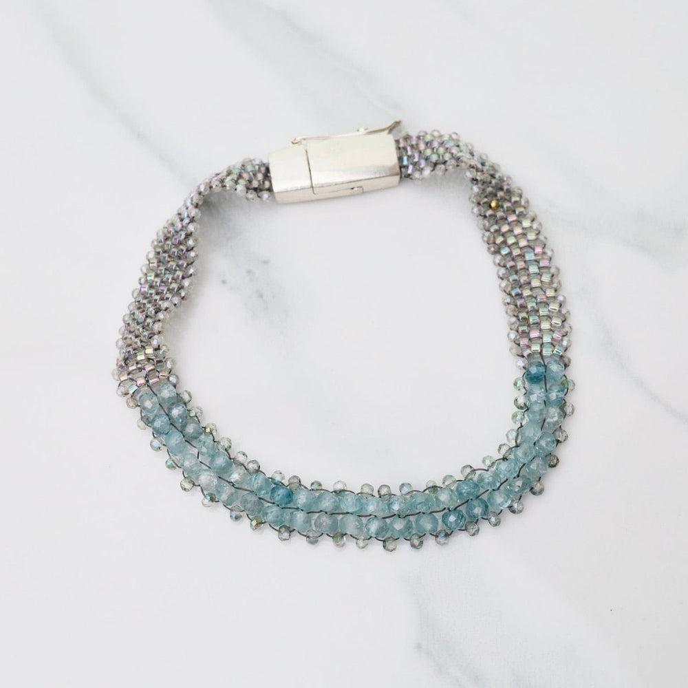 BRC-JM Hand Woven Soft Bracelet of Blue Topaz with Labradorite Trim