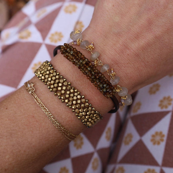 BRC-JM Hand Woven Soft Bracelet of Brass Cubes, Seed Beads