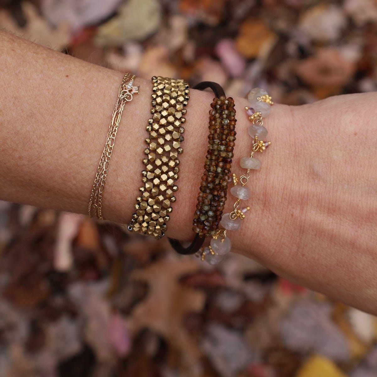 BRC-JM Hand Woven Soft Bracelet of Brass Cubes, Seed Beads