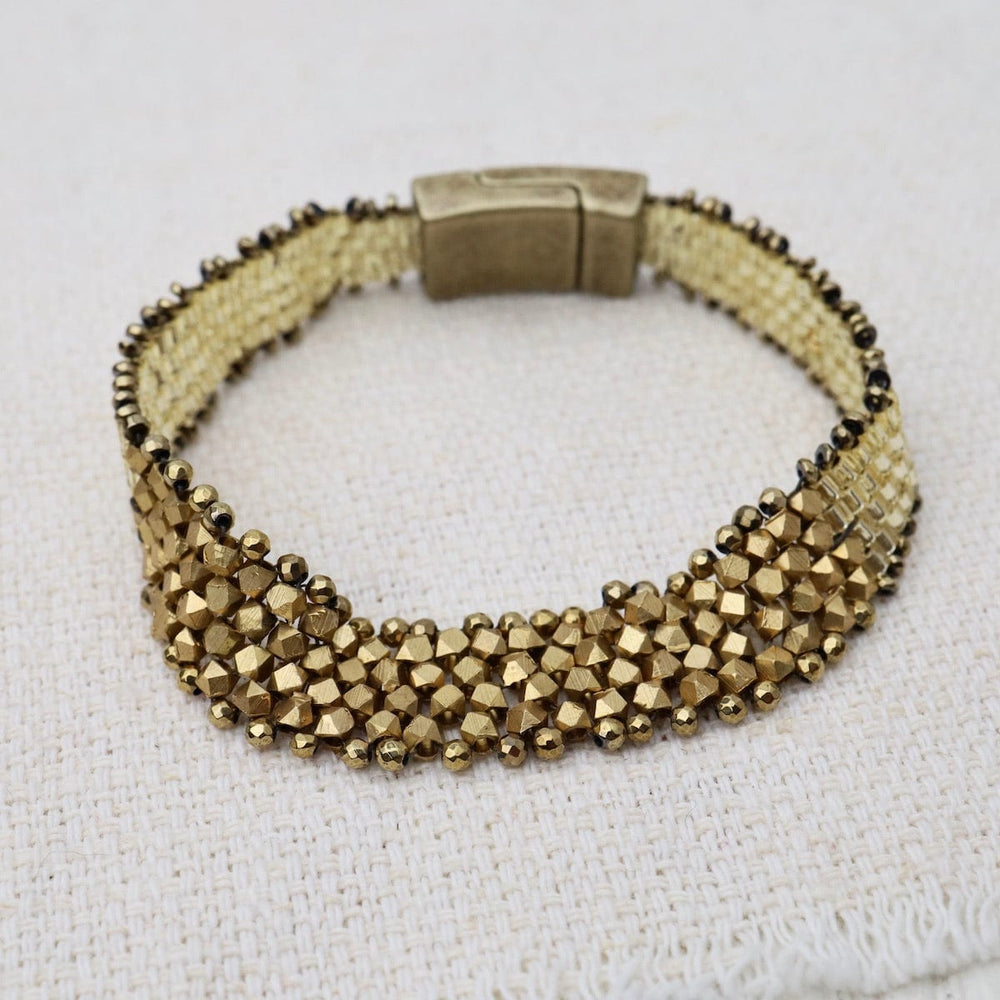 
                  
                    BRC-JM Hand Woven Soft Bracelet of Brass Cubes, Seed Beads
                  
                