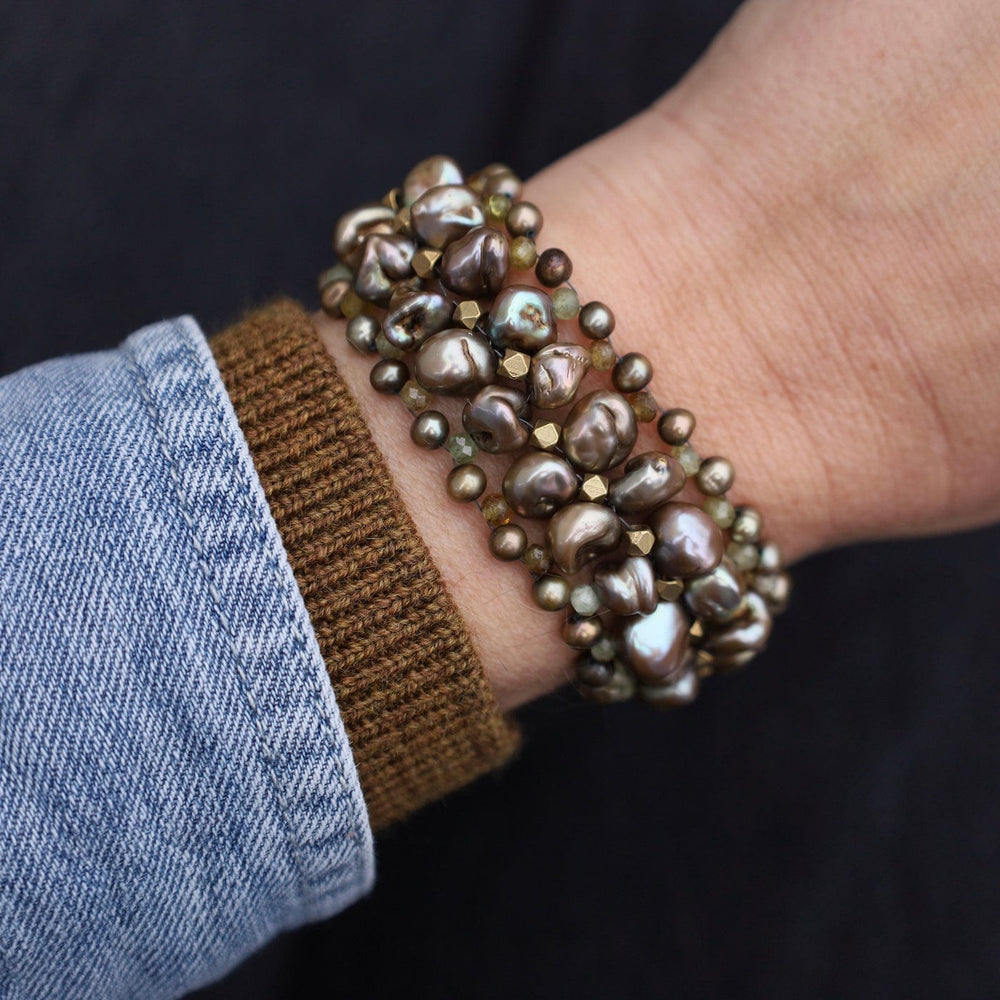 BRC-JM Hand Woven Soft Bracelet of Grey-Green Pearls