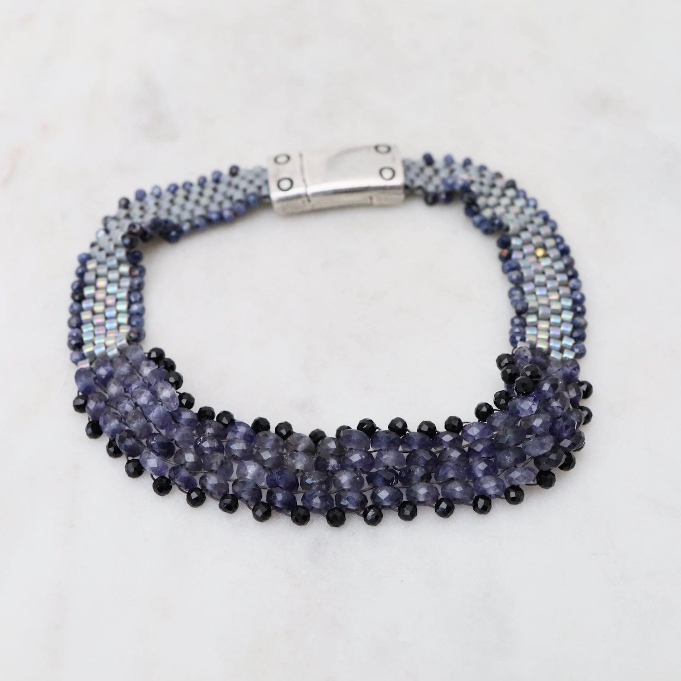 BRC-JM Hand Woven Soft Bracelet of Iolite & Black Spinel