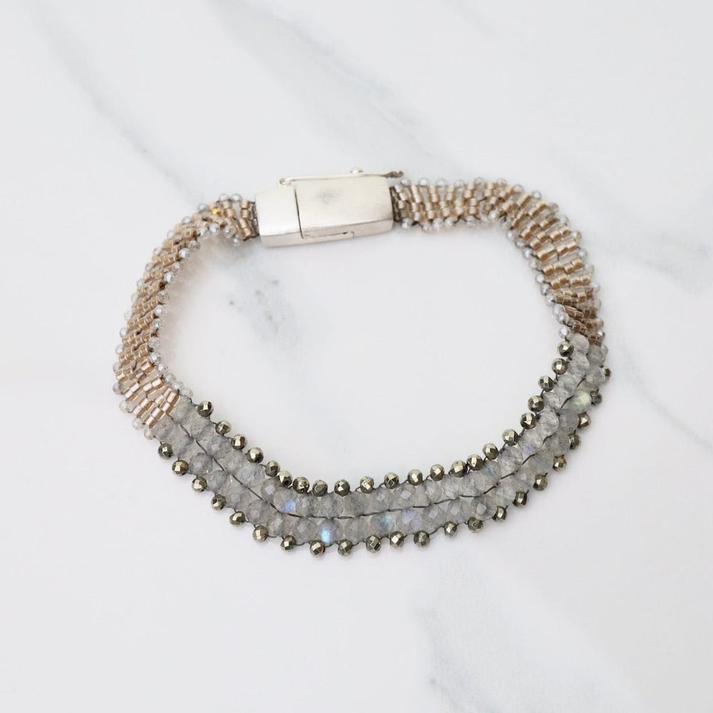 BRC-JM Hand Woven Soft Bracelet of Labradorite with Pyrite