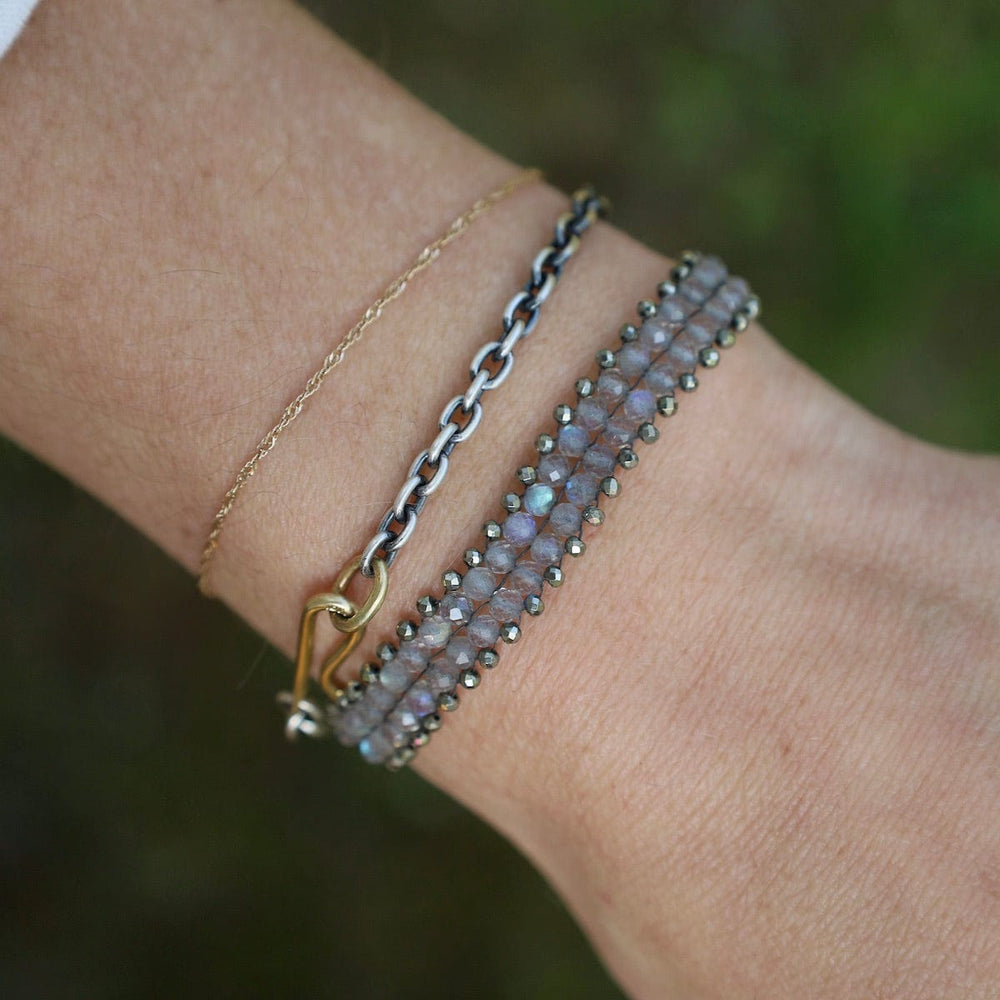 BRC-JM Hand Woven Soft Bracelet of Labradorite with Pyrite