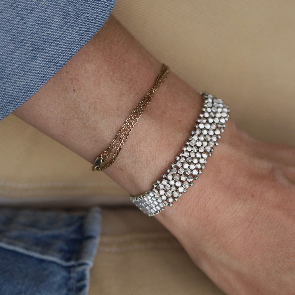 BRC-JM Hand Woven Soft Bracelet of Sterling Silver Nugget