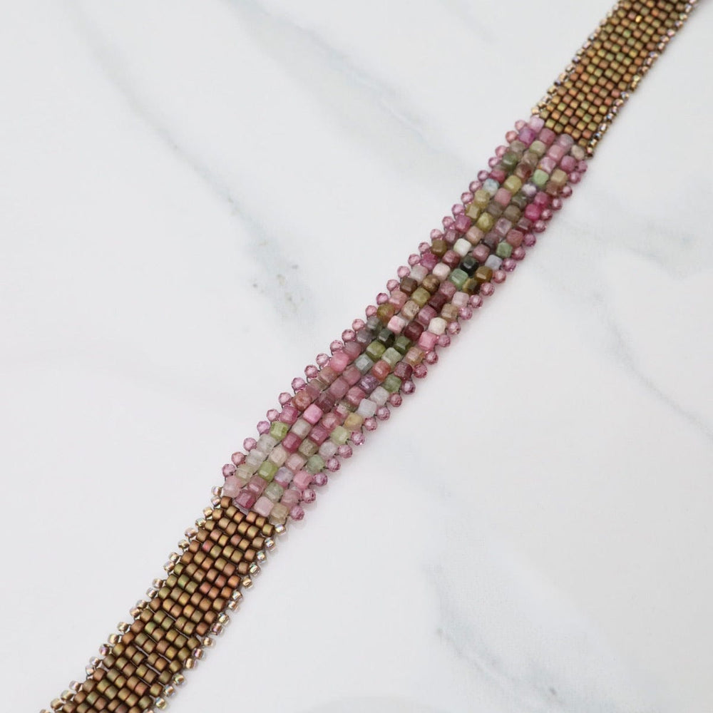 
                  
                    BRC-JM Hand Woven Soft Bracelet of Tourmaline Cubes with Pink Garnets
                  
                