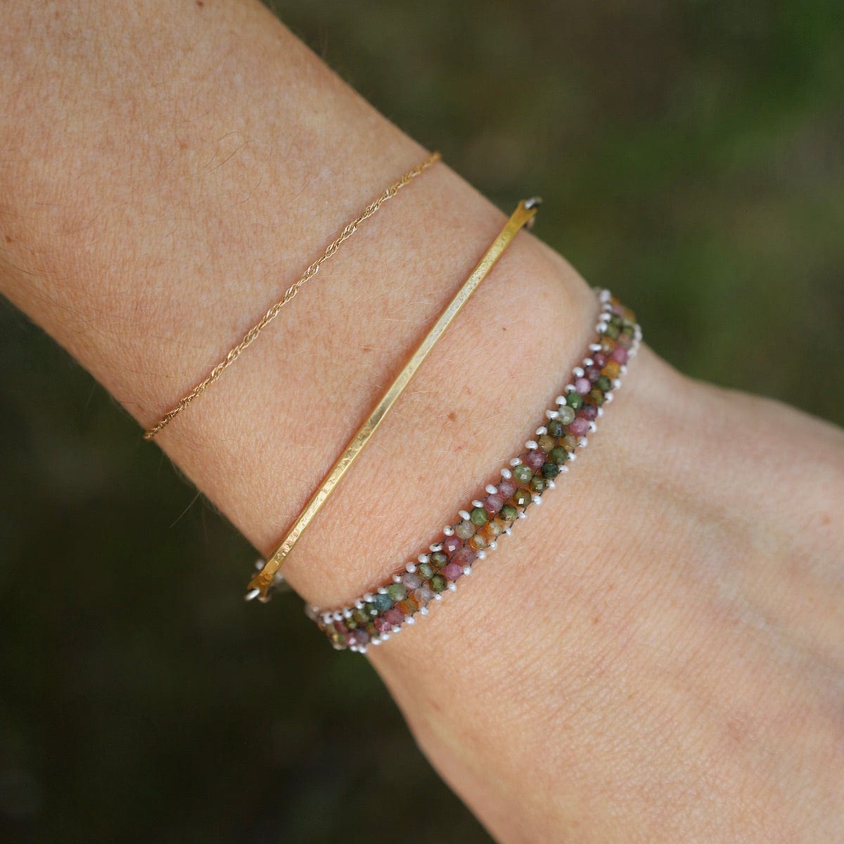BRC-JM Hand Woven Soft Bracelet of Tourmaline with Tiny Pearls