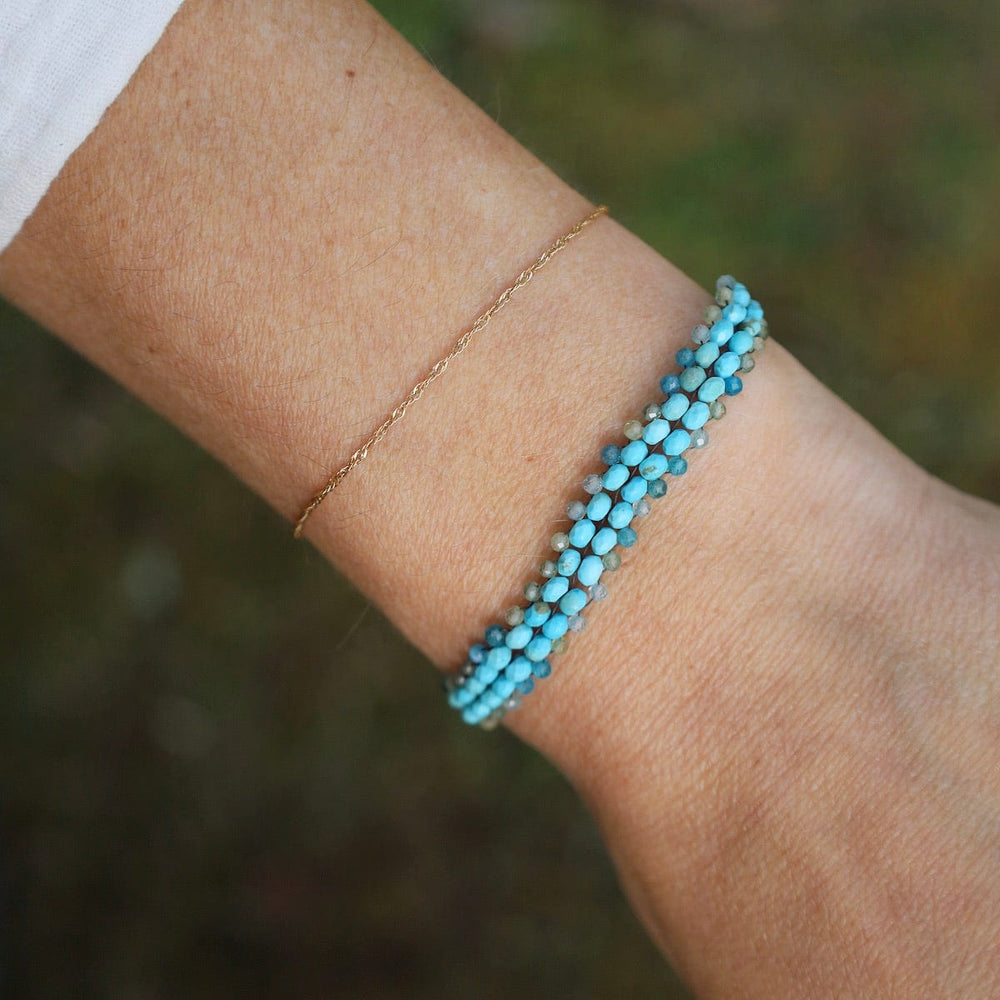 BRC-JM Hand Woven Soft Bracelet of Turquoise with Shaded Apatite