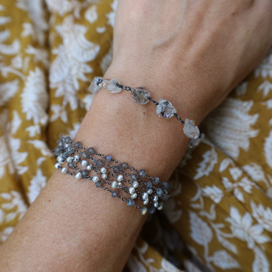 Load image into Gallery viewer, BRC-JM Handmade Multi Bead Chain of Labradorite &amp;amp; Pearls Bracelet
