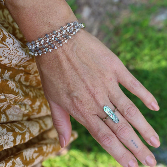 BRC-JM Handmade Multi Bead Chain of Labradorite & Pearls Bracelet
