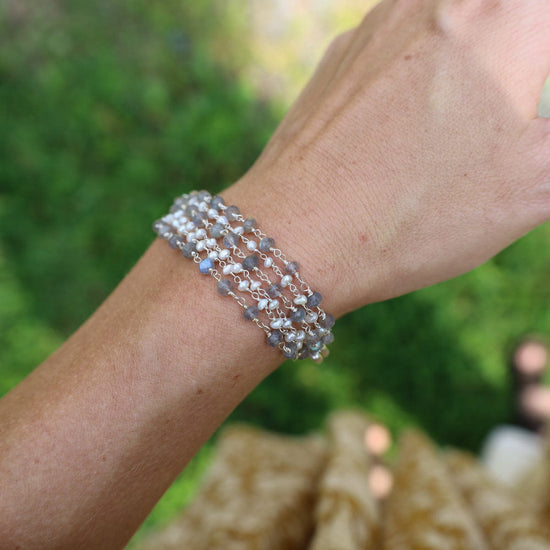 BRC-JM Handmade Multi Bead Chain of Labradorite & Pearls Bracelet