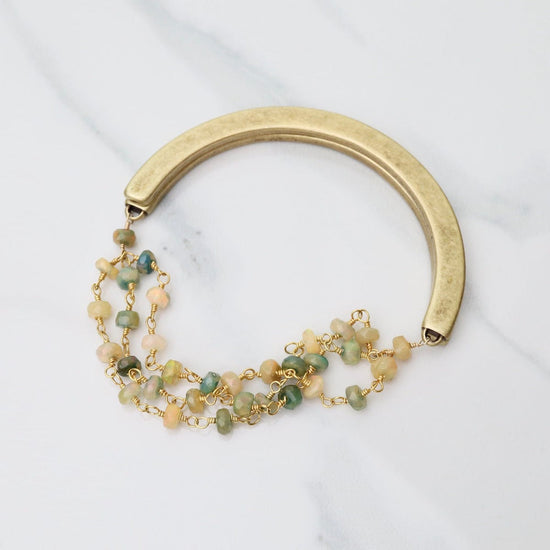 BRC-JM Handmade Multi Bead Chain of Opal & Crescent Moon Clasp Bracelet
