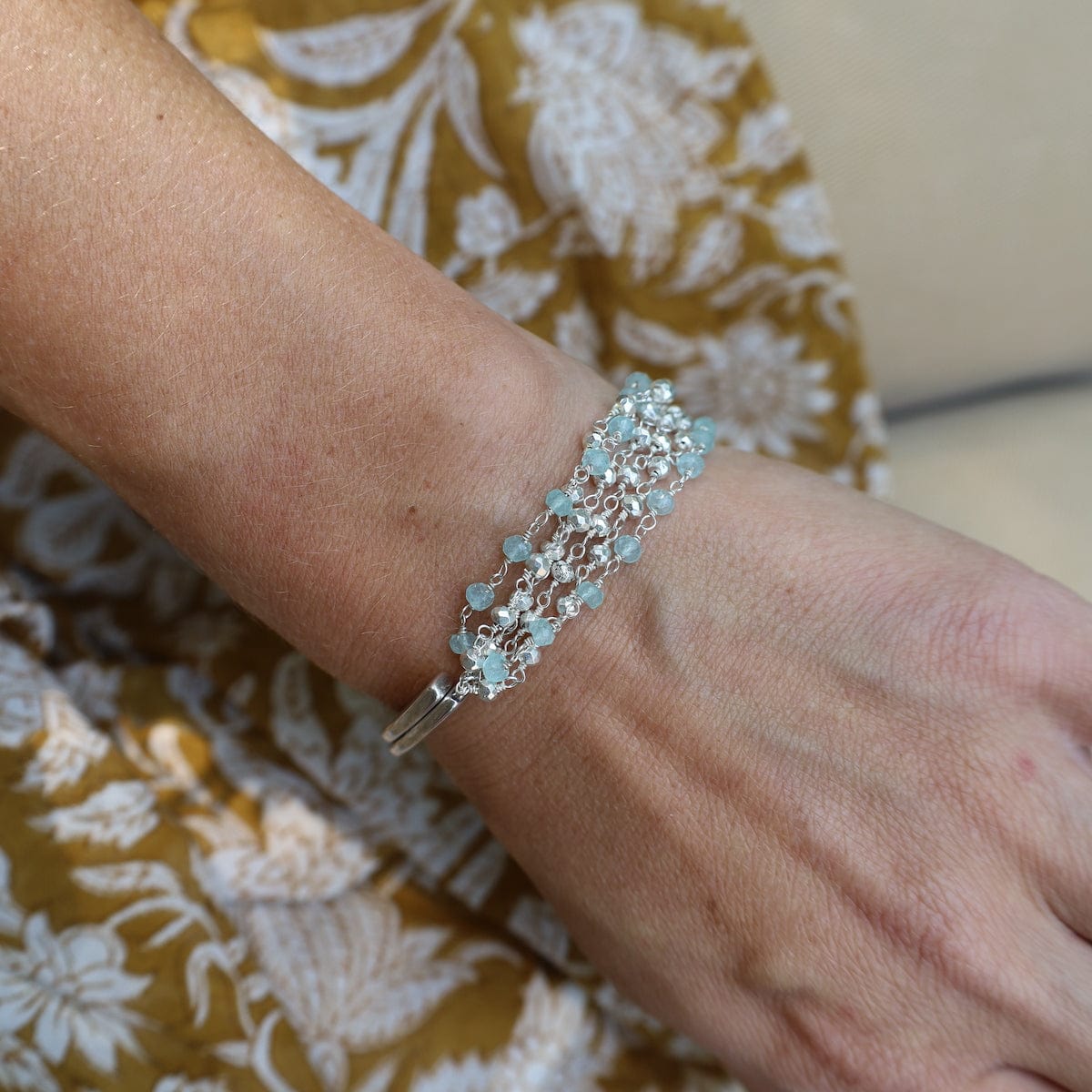 Load image into Gallery viewer, BRC-JM Handmade Multi Bead Chain of Silver Pyrite &amp;amp; Chalcedony Bracelet
