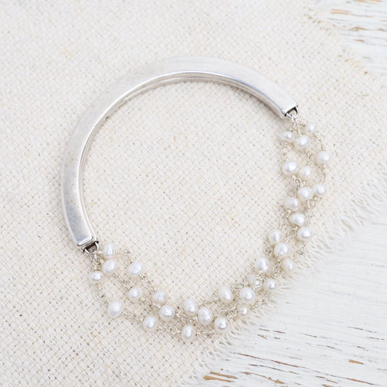 BRC-JM Handmade Multi Bead Chain of White Pearls Bracelet