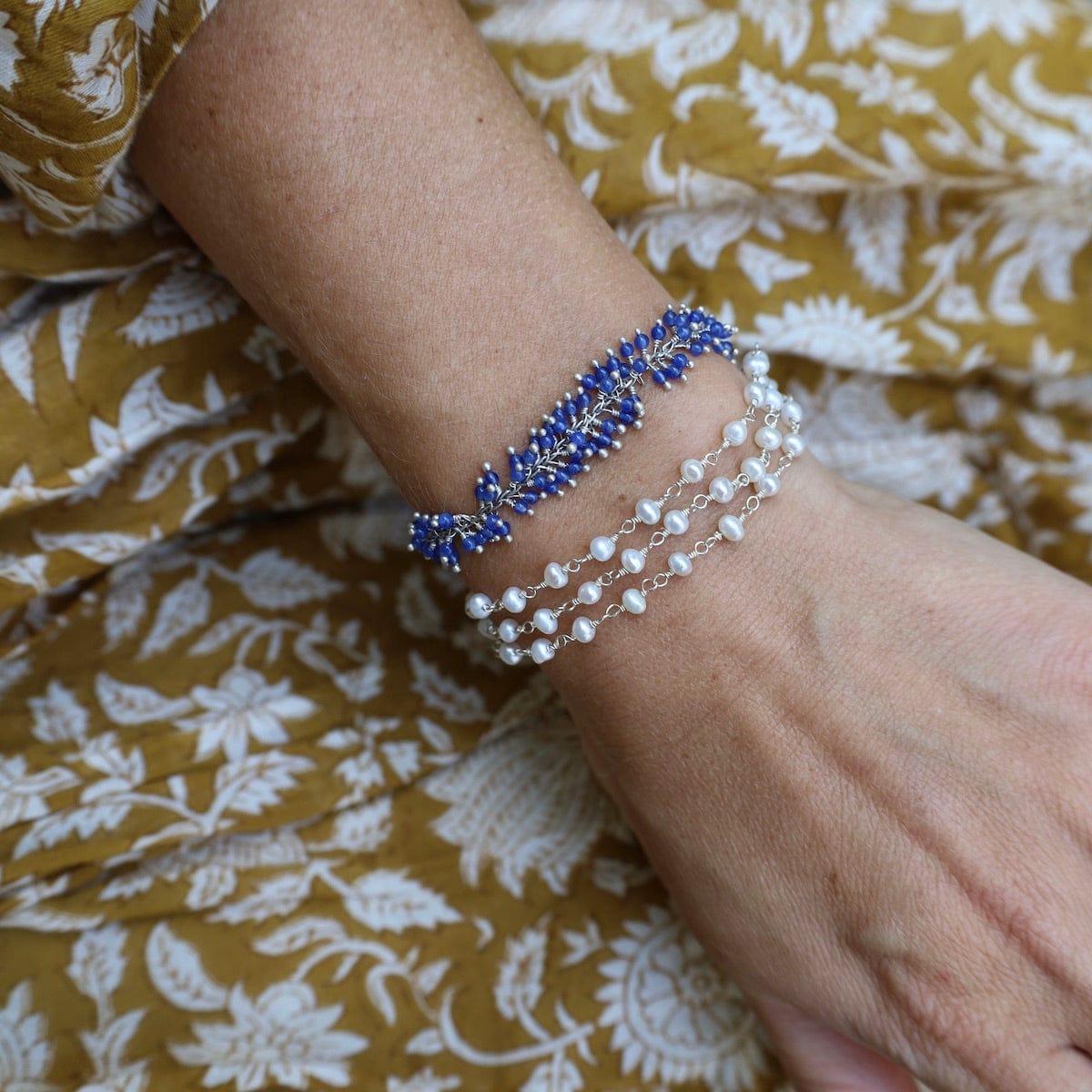 BRC-JM Handmade Multi Bead Chain of White Pearls Bracelet