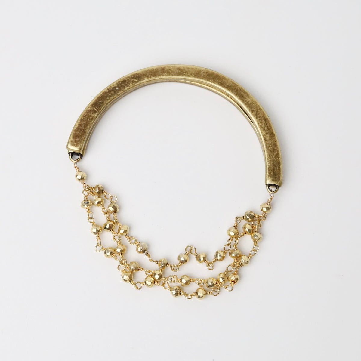 BRC-JM Handmade Triple Bead Chain of Gold Coated Pyrite o