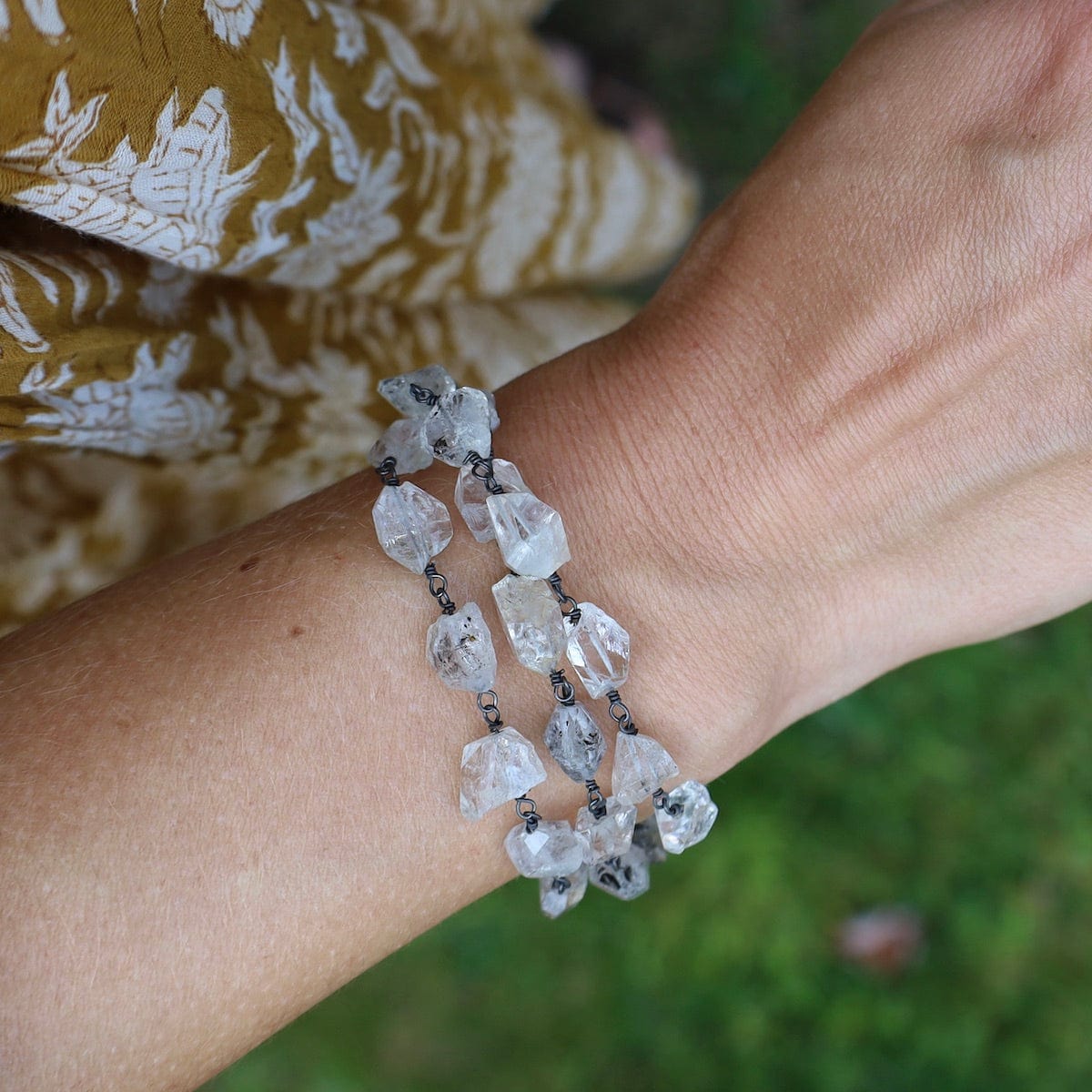 BRC-JM Handmade Triple Bead Chain of Herkimer Diamonds Bracelet