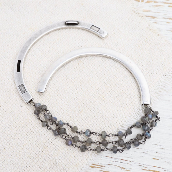 Load image into Gallery viewer, BRC-JM Handmade Triple Bead Chain of Labradorite Bracelet
