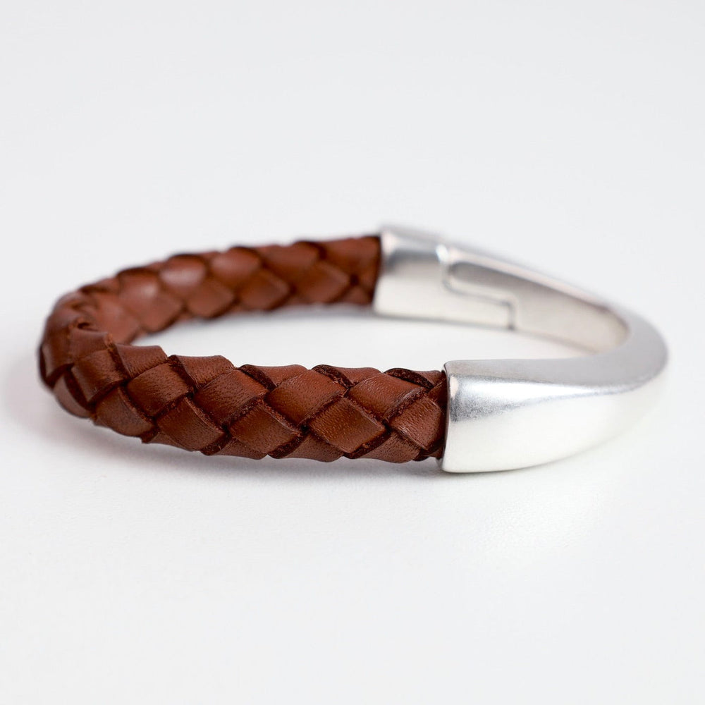 BRC-JM Larger Unisex Size Braided Italian Leather 1/2 Cuff