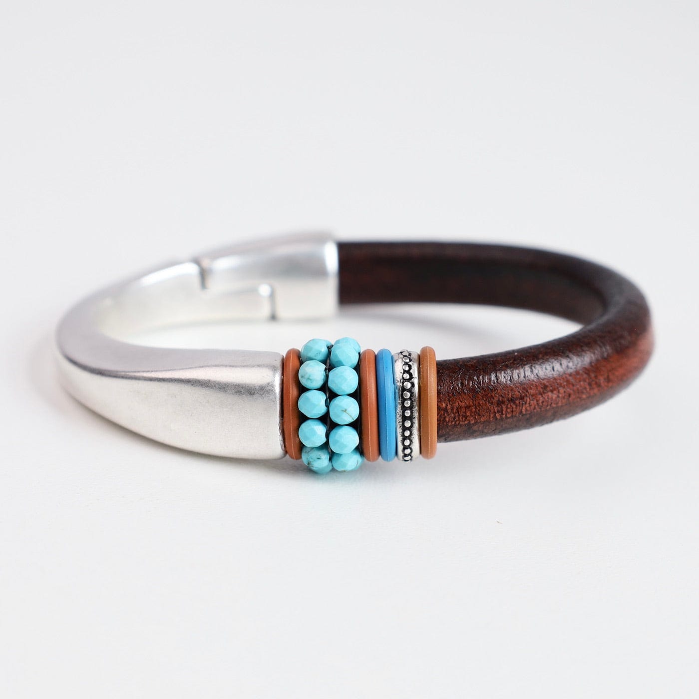 BRC-JM Larger Unisex Size Hand Stitched Turquoise 1/2 Cuff