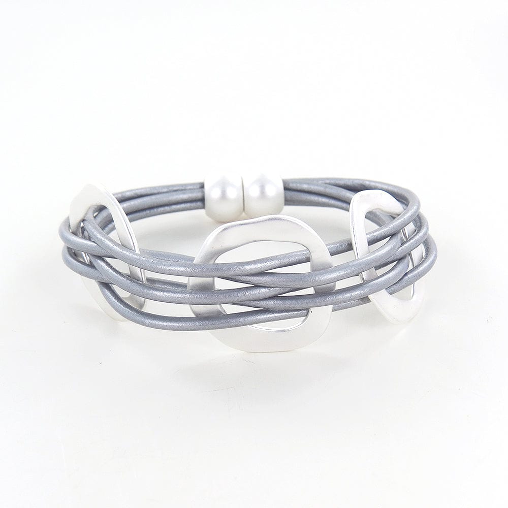 BRC-JM LIGHT GREY LEATHER BRACELET WITH MATTE SILVER OPEN