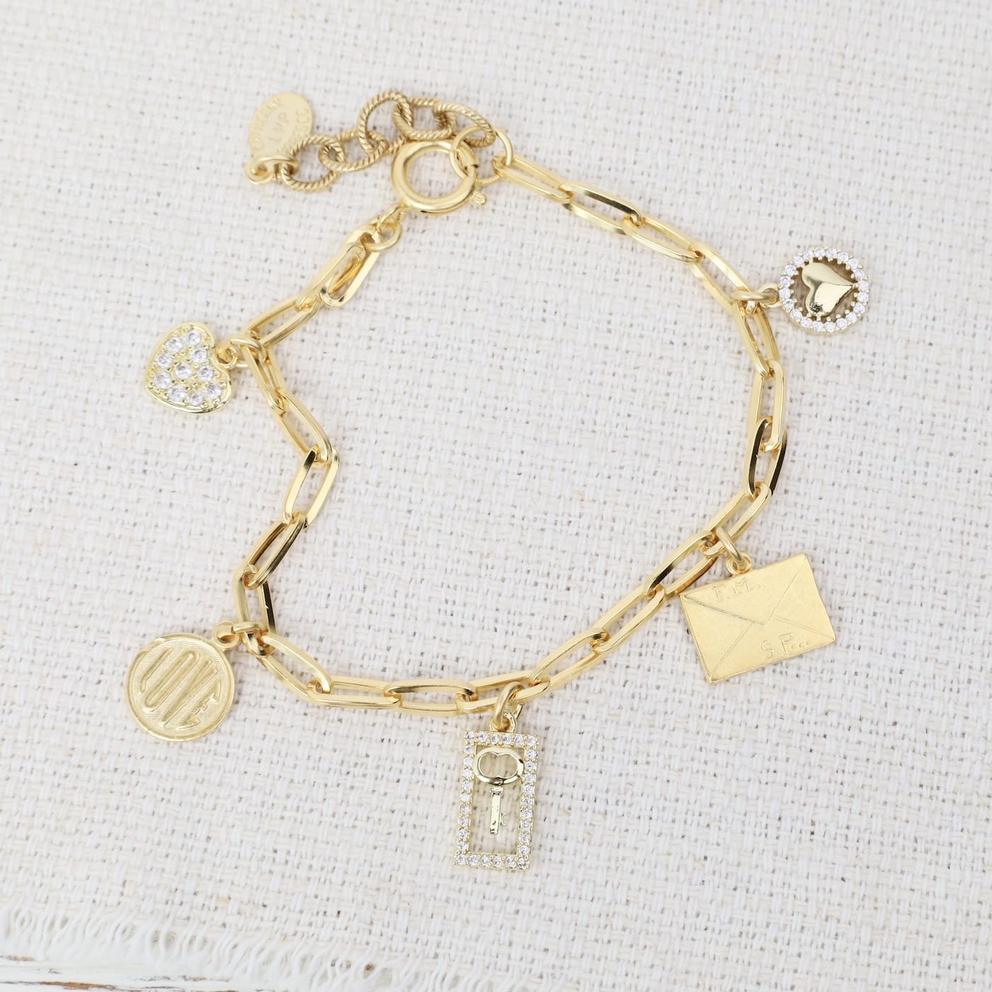 BRC-JM Love Charm Bracelet- Gold Plate