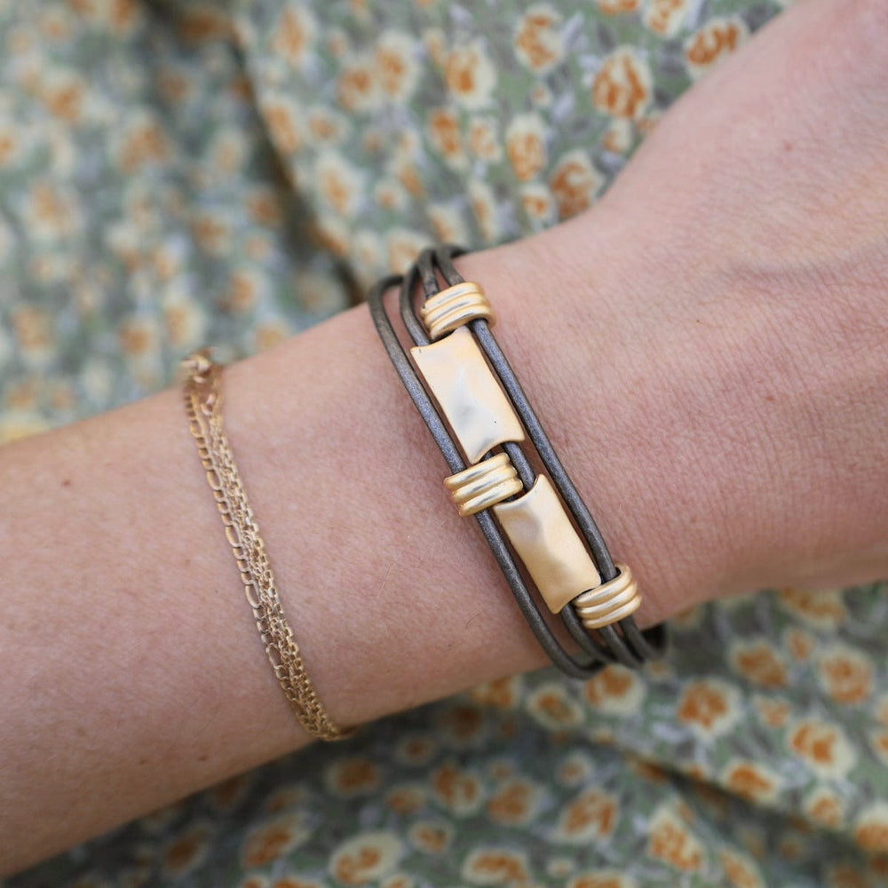 BRC-JM Matte Gold Dark Grey Rectangle Bracelet