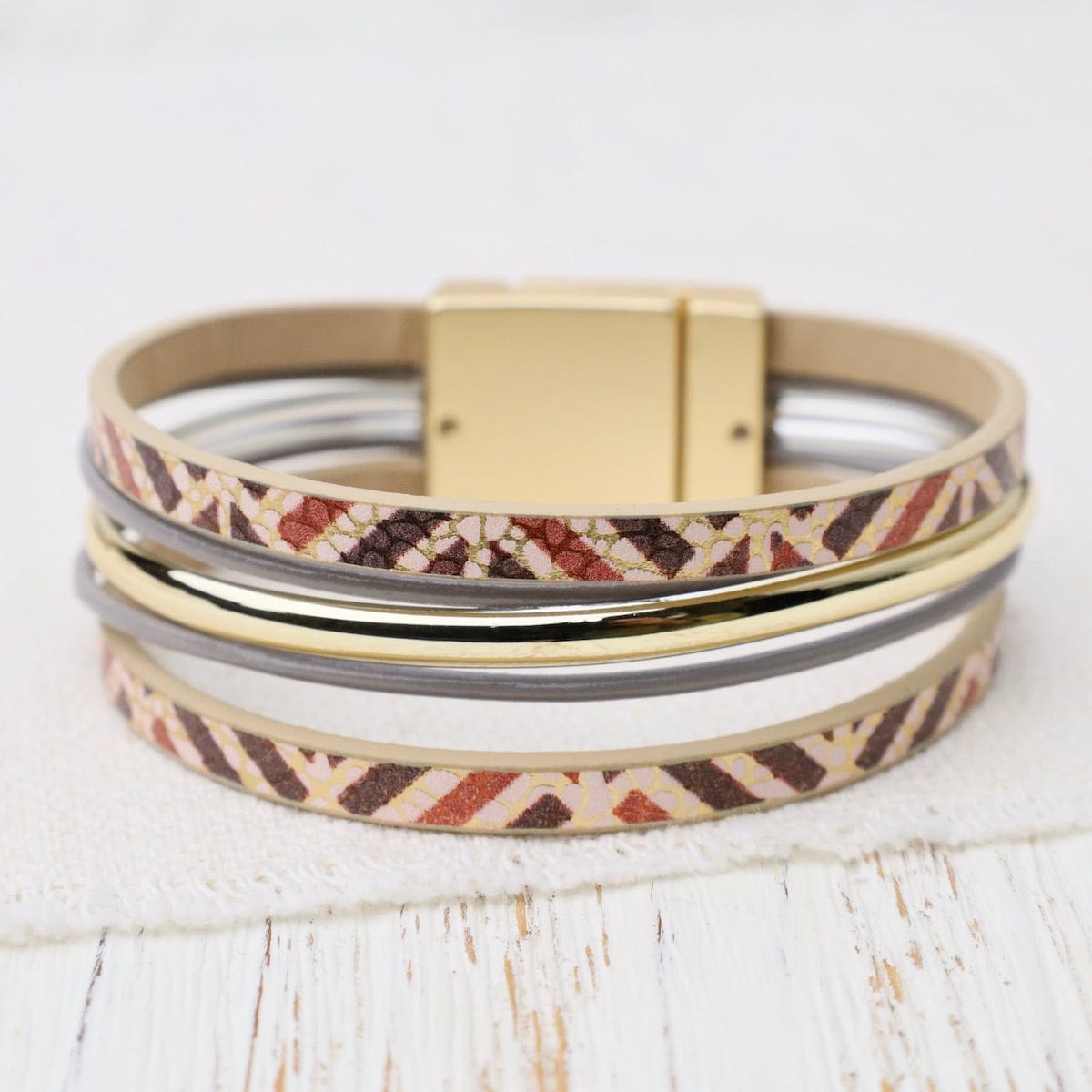 BRC-JM Matte Gold Metallic Brown Print Bracelet