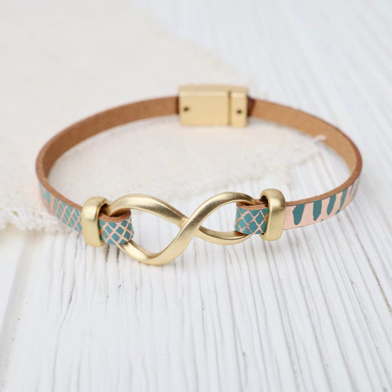BRC-JM Matte Gold Metallic Turquoise Infinity Bracelet