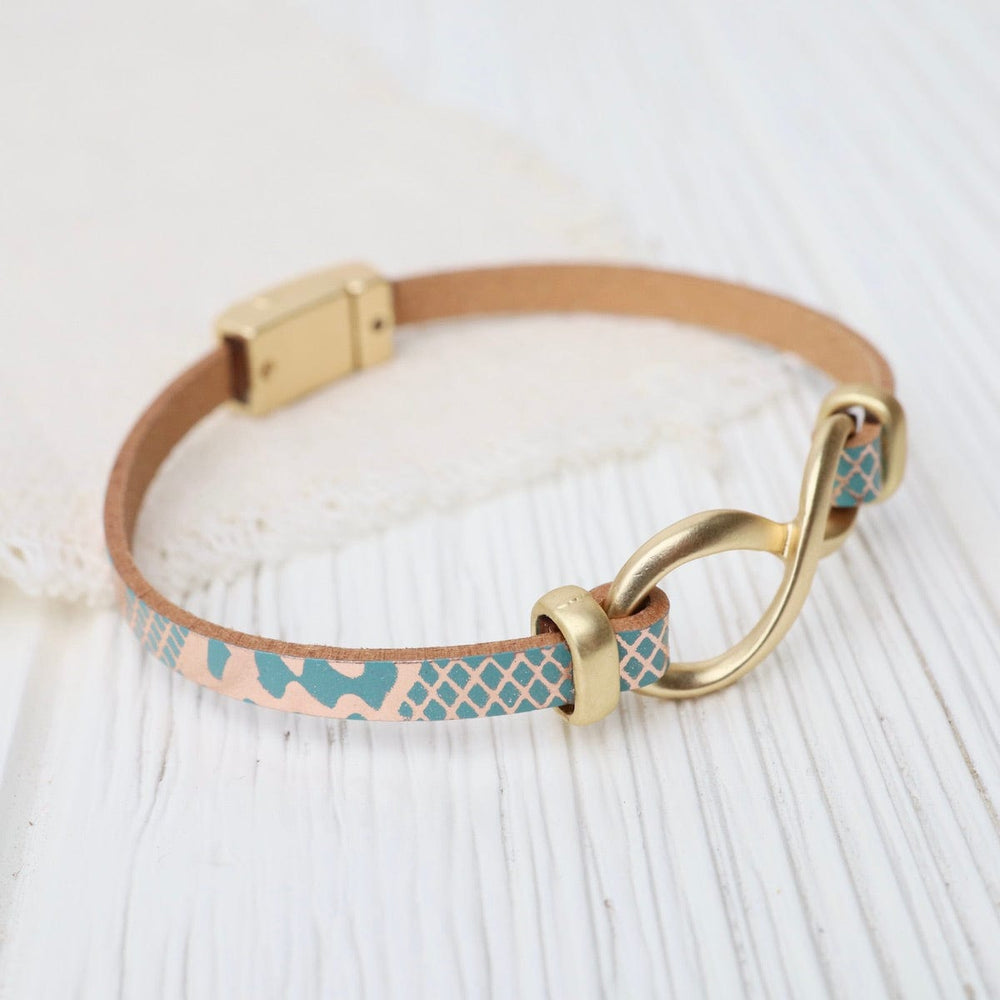 
                  
                    BRC-JM Matte Gold Metallic Turquoise Infinity Bracelet
                  
                