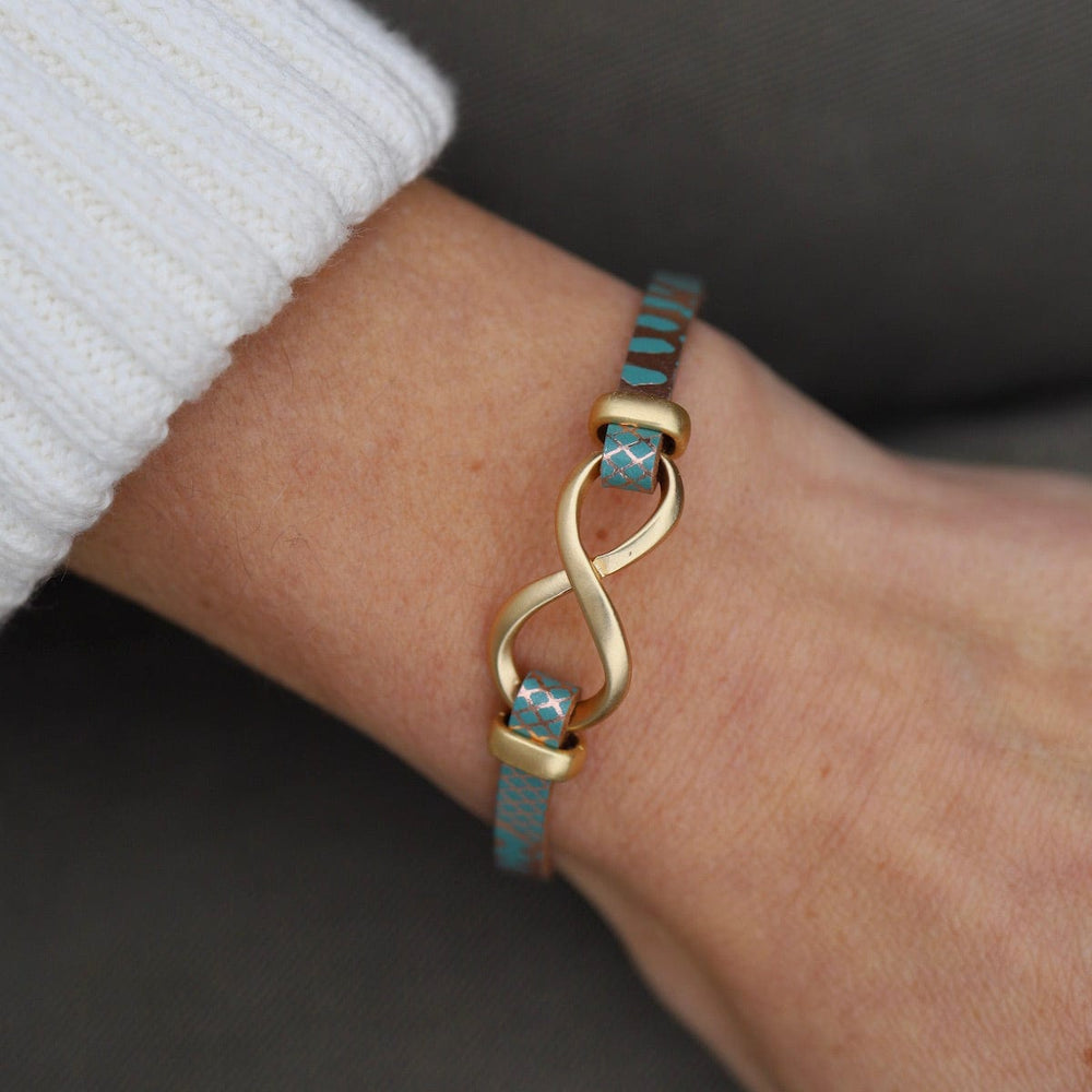 BRC-JM Matte Gold Metallic Turquoise Infinity Bracelet