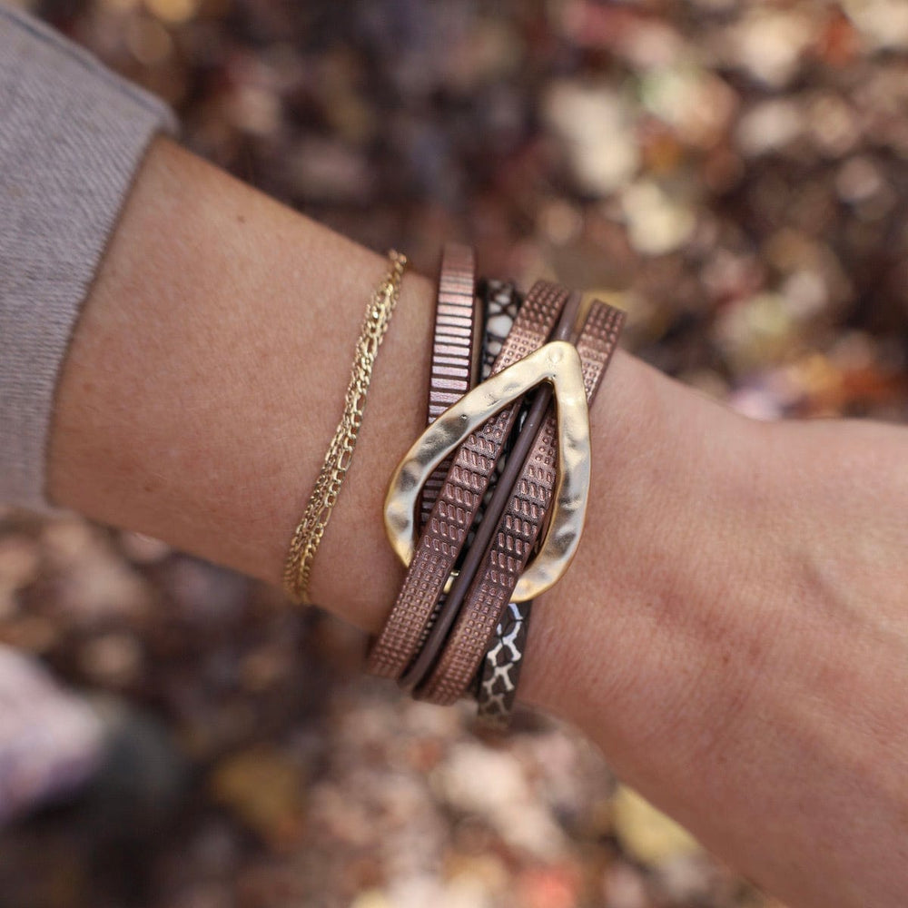 
                  
                    BRC-JM Matte Gold Teardrop Metallic Brown Bracelet
                  
                