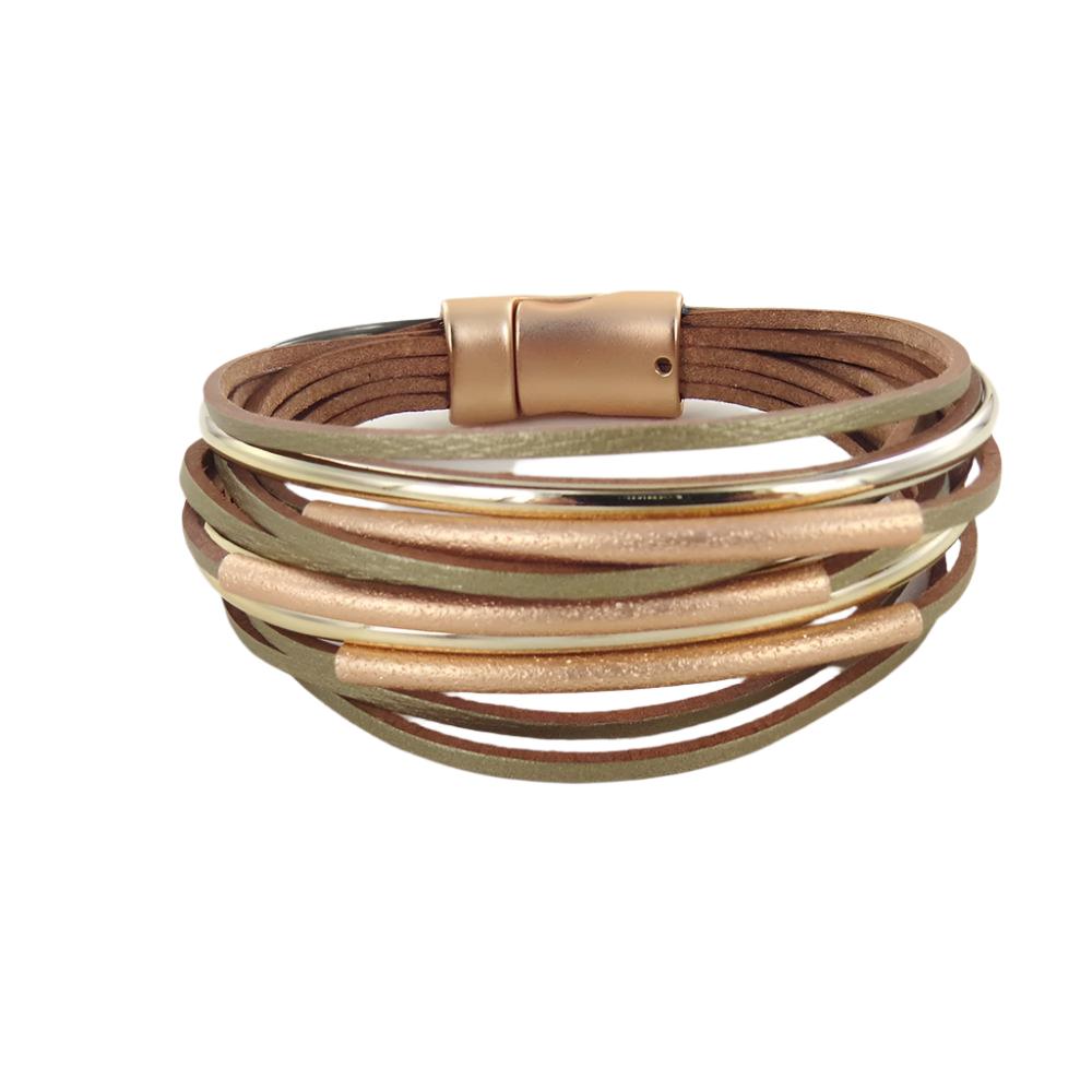 
                      
                        BRC-JM Matte Gold with Gold Leather Multi-Strand Bracelet
                      
                    