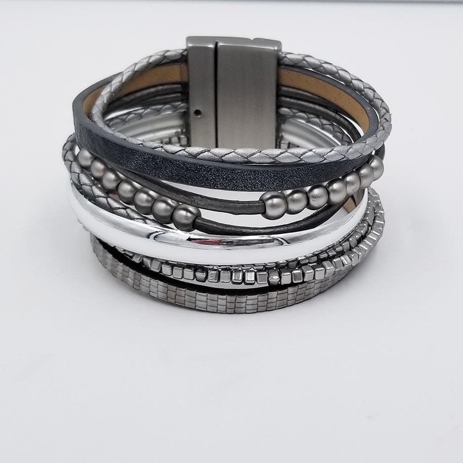 
                  
                    BRC-JM MATTE RHODIUM & GREY LEATHER MULTI STRAND BRACELET
                  
                