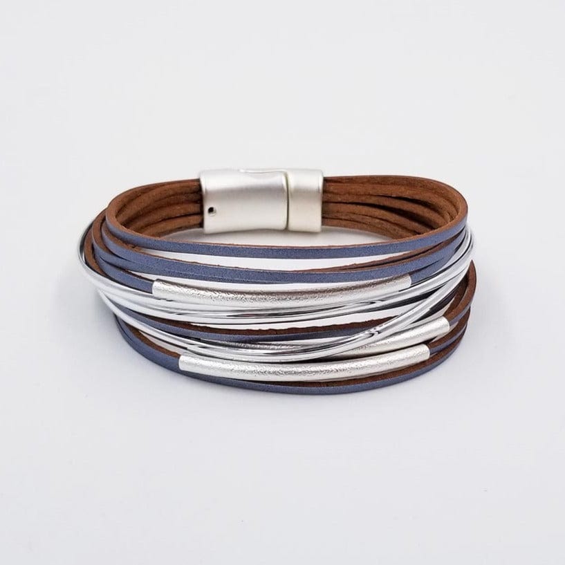 BRC-JM Matte Silver Blue Gray Leather Bracelet