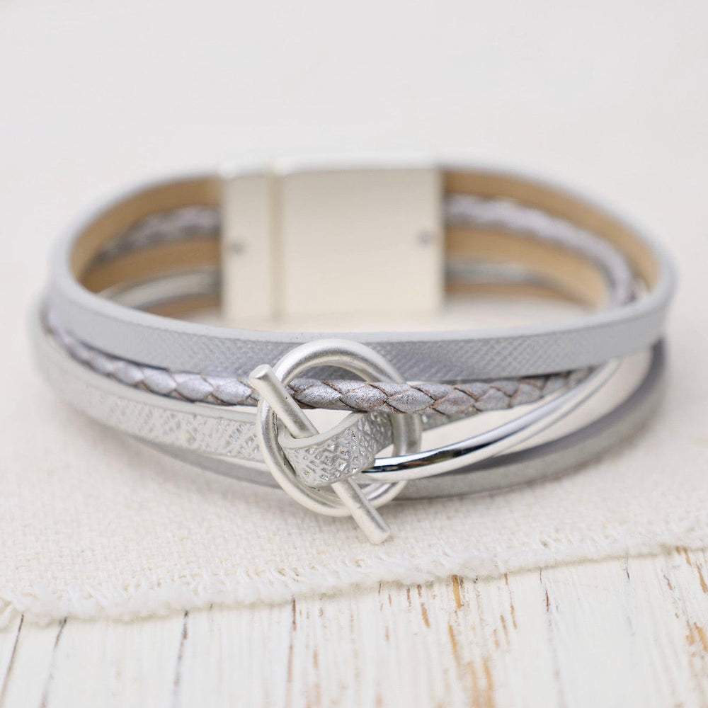 BRC-JM Matte Silver Cirlce Bar Grey Bracelet