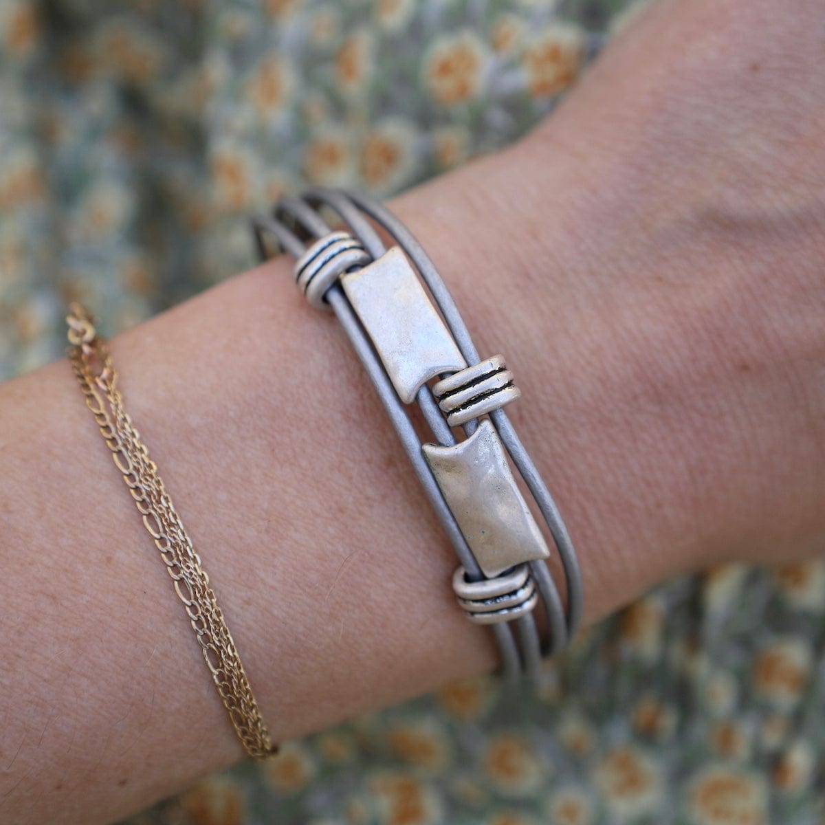 BRC-JM Matte Silver Grey Rectangle Bracelet