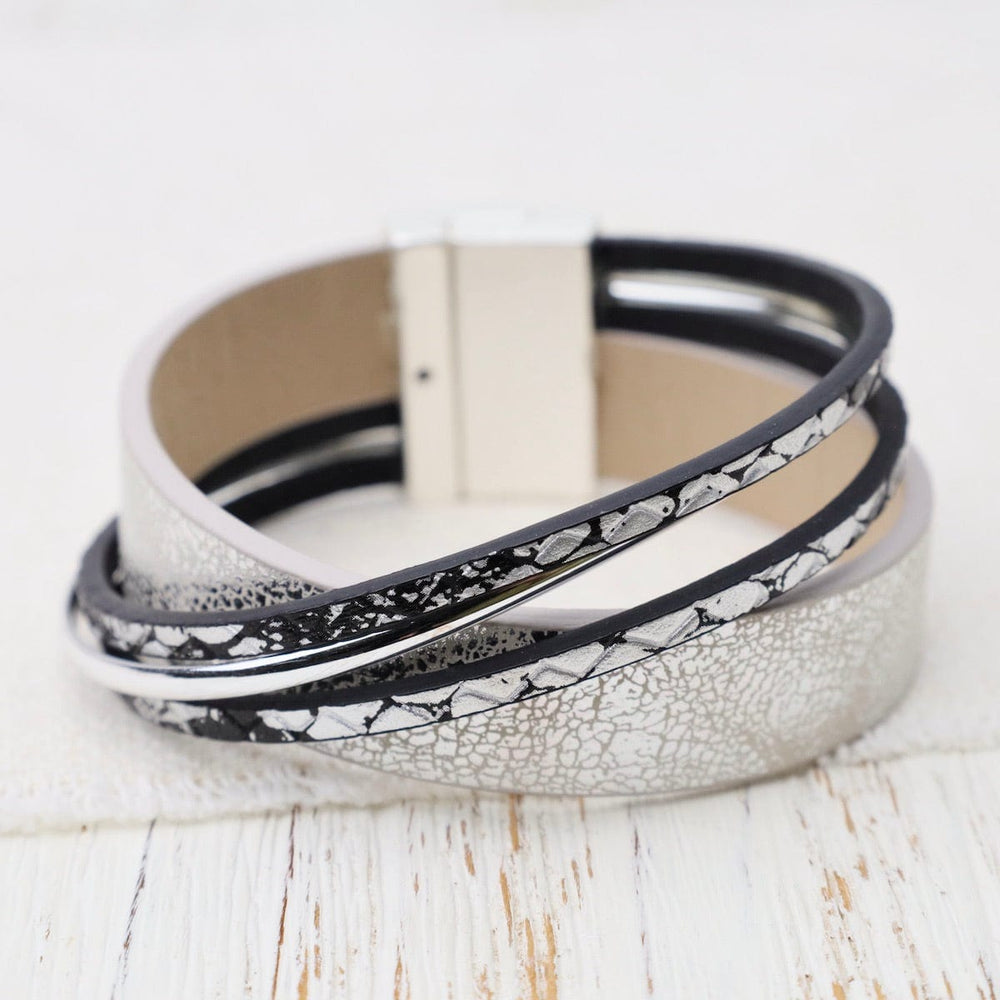 BRC-JM Matte Silver Metallic Silver & Black Print Bracele