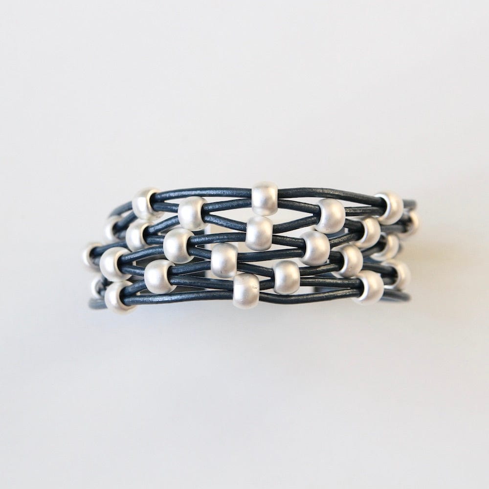 BRC-JM MATTE SILVER / NAVY WOVEN MAGNETIC BRACELET