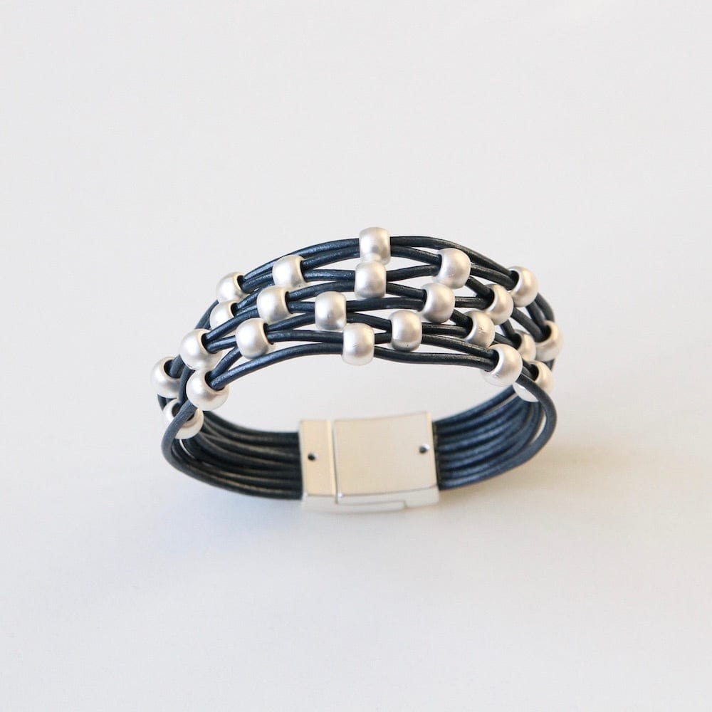 BRC-JM MATTE SILVER / NAVY WOVEN MAGNETIC BRACELET